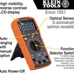 Klein Digital Multimeter, TRMS Auto-Ranging, 1000V, Temp, Low Impedance MM720