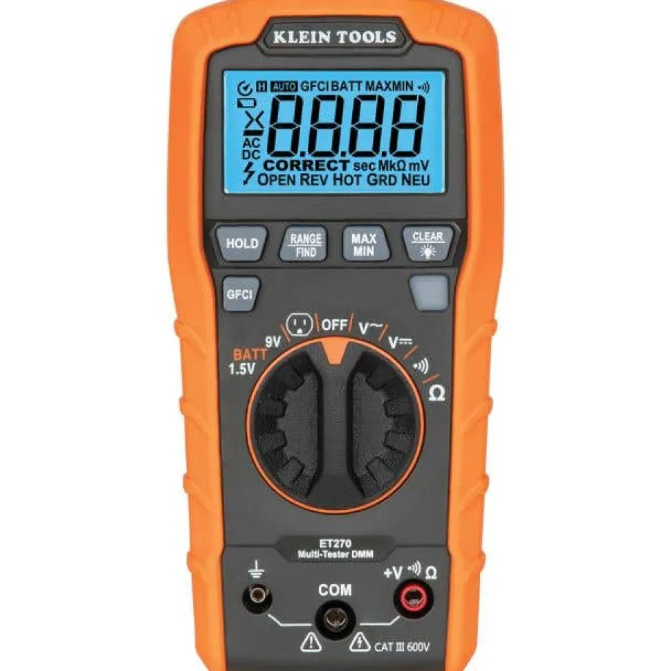 Klein Digital Multi-Tester, Multimeter w/ Receptacle Tester ET270