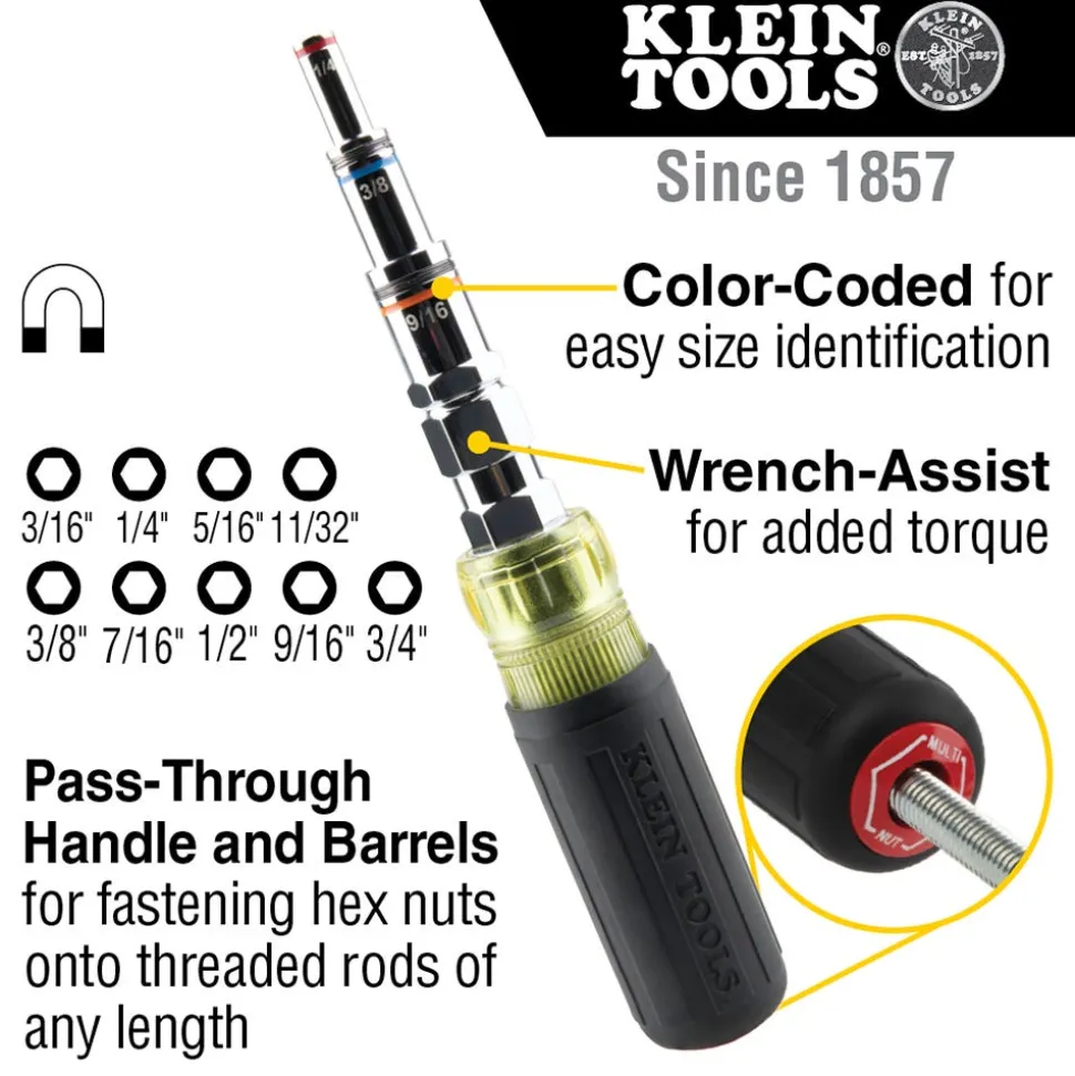Klein 9-in-1 Pass Through SAE Multi-Nut Driver, Magnetic 32809MAG