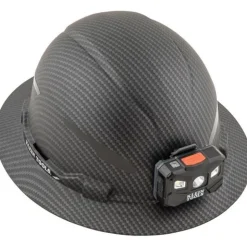 Klein Non-Vented Full Brim Premium KARBN Class E Hard Hat w/ Rechargeable Headlamp 60346