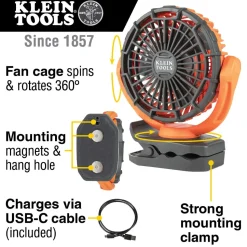 Klein Personal Jobsite Fan Rechargeable Clamp PJSFM1