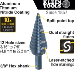 Klein Premium Electrician's 3/8-Inch Hex Step Bit Set, 3 Piece KTSBSPRO