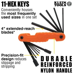 Klein Pro Folding Hex Key Set, 11-Key, SAE Sizes 70550
