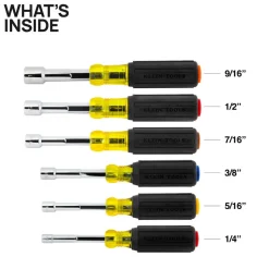 Klein Tools Color-Coded Hollow-Shaft Heavy-Duty Nut Driver Set, 6-Piece 65456