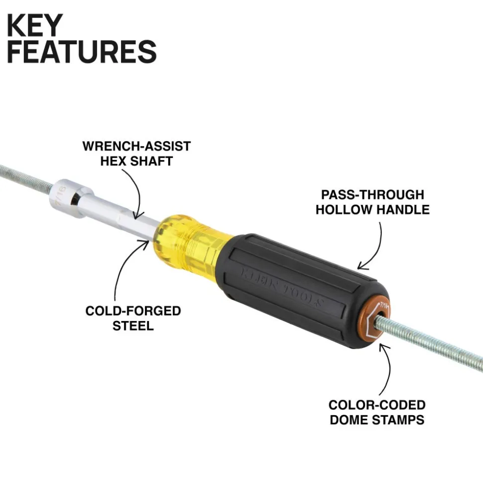 Klein Tools Color-Coded Hollow-Shaft Heavy-Duty Nut Driver, 7/16" 654716