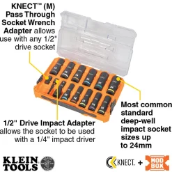 Klein Tools KNECT™ 1/2" Drive Deep Well Impact Socket Set, Metric, 14-Piece 65111IMPCTM