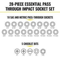 Klein Tools KNECT Essential Pass Through Impact Socket Set, SAE, Metric, 28-Piece 65400KNECT
