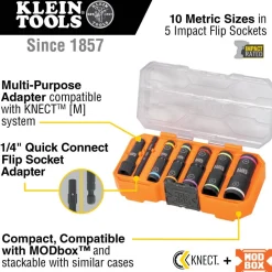 Klein Tools KNECT™ Flip-10 Heavy Duty Flip Impact Socket Set, Metric, 8-Piece 65619