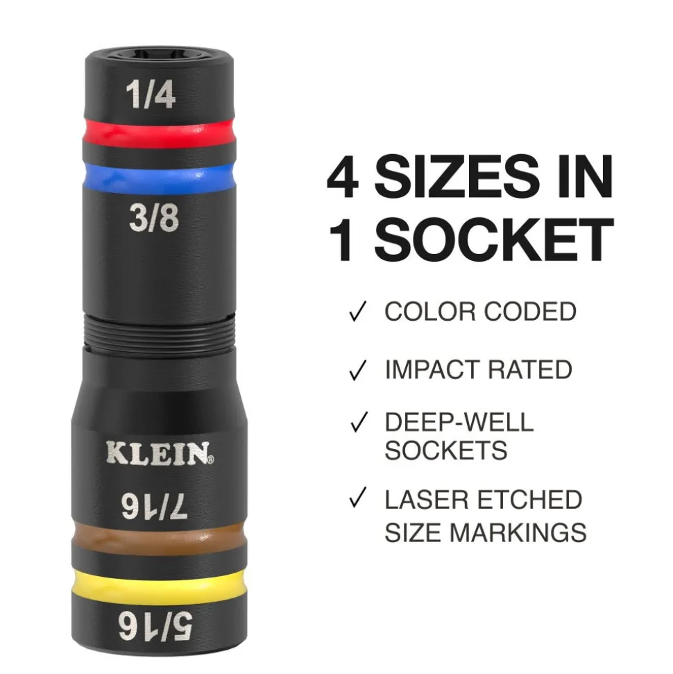 Klein Tools KNECT™ Quad-12 Deep-Well Heavy-Duty Impact Flip Sockets, SAE, 3-Piece 653QS