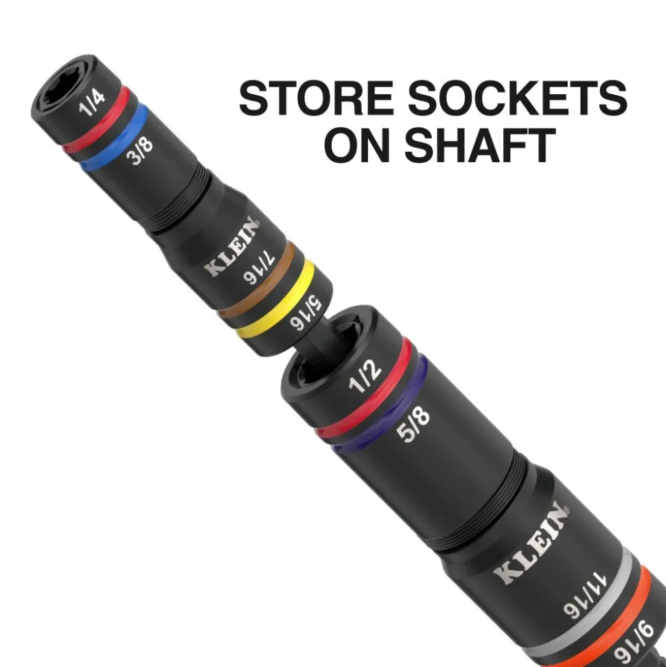 Klein Tools KNECT™ Quad-12 Deep-Well Heavy-Duty Impact Flip Sockets, SAE, 3-Piece 653QS