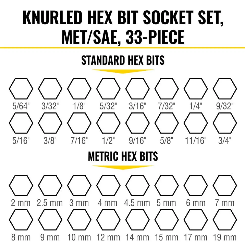 Klein Tools Knurled Hex Bit Socket Set, SAE and Metric, 33-Piece 65233HEX