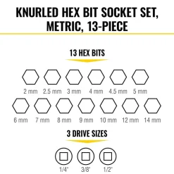 Klein Tools Knurled Hex Bit Socket Set, Metric, 13-Piece 65213HEXM