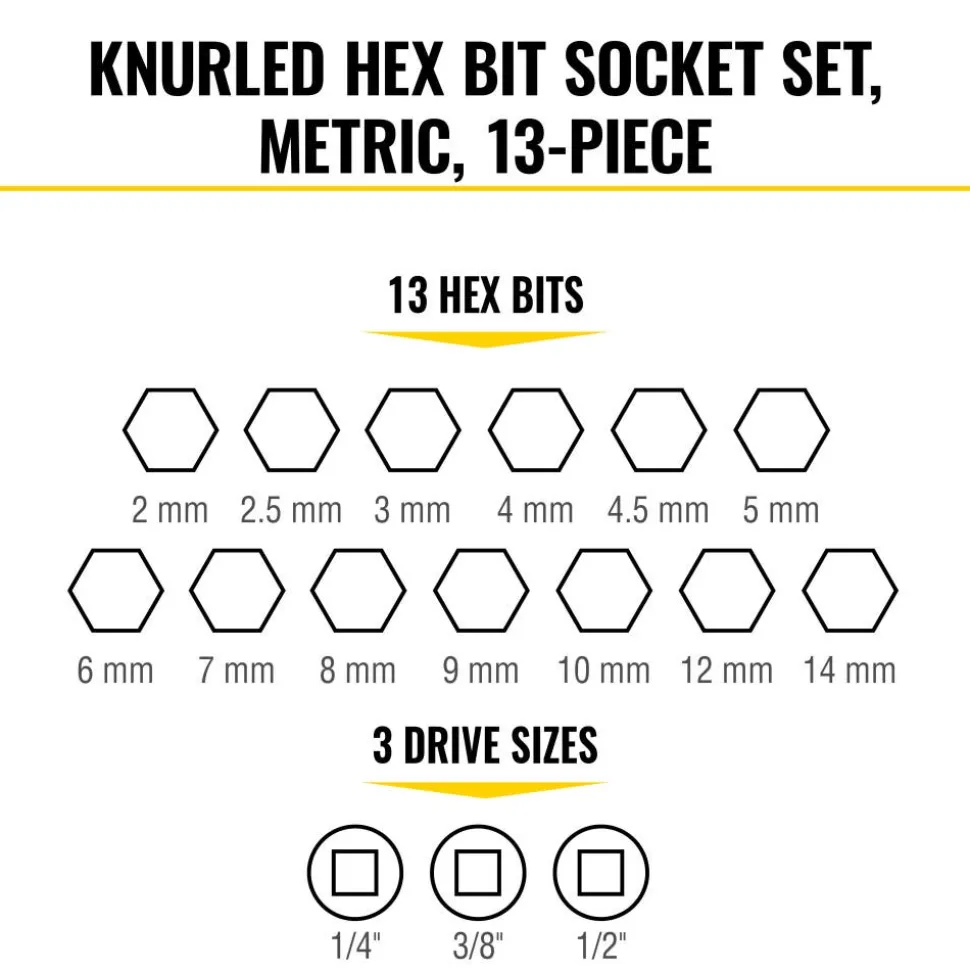 Klein Tools Knurled Hex Bit Socket Set, Metric, 13-Piece 65213HEXM