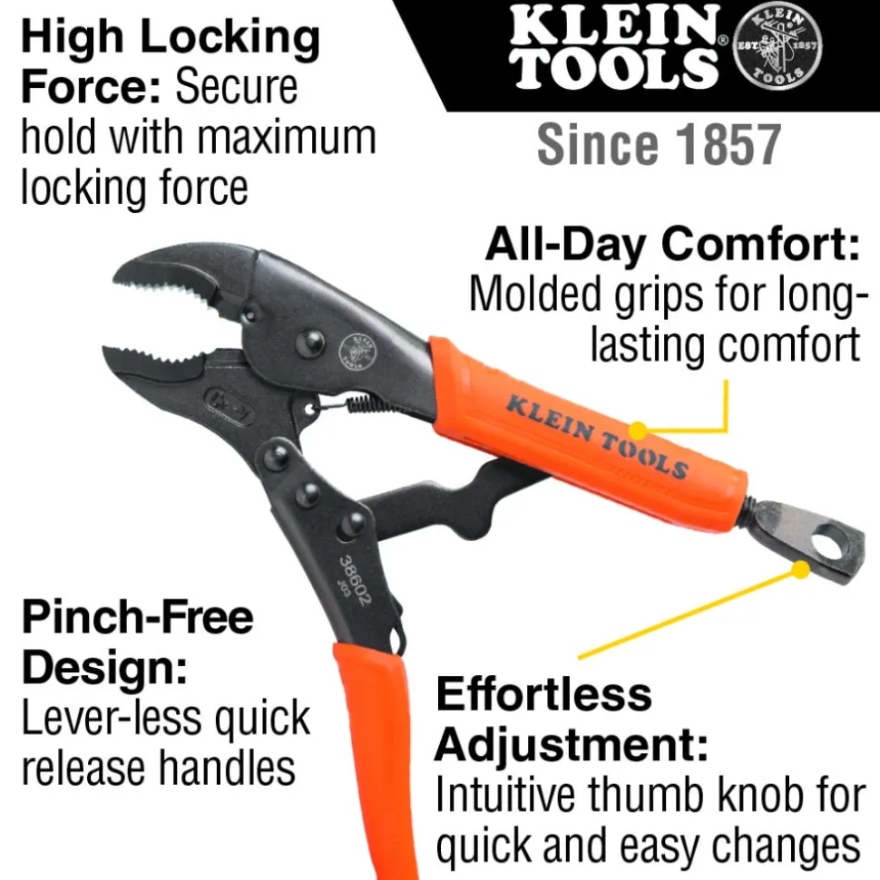 Klein Tools Locking Pliers, Long Nose 6", Curved Jaw 7- and 10", 3-Piece 38665