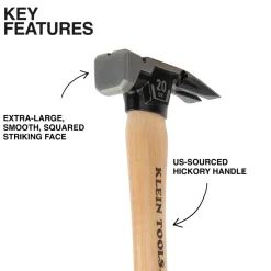 Klein Tools Smooth Face Hickory Handle Hammer, 20-Ounce H80920HS
