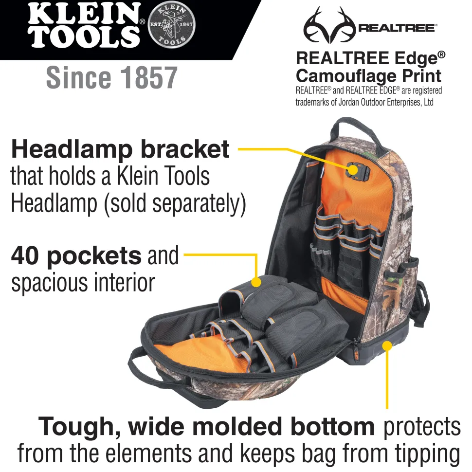 Klein Tradesman Pro XL Tool Bag Backpack, 40 Pockets, Camo 62800BPCAMO
