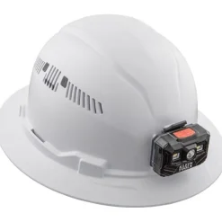 Klein Vented Full Brim Hard Hat with Rechargeable Headlamp - White 60407RL