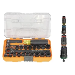KNECT Essential Pass Through Impact Socket Set, SAE, Metric, 28-Piece w/ 9-in-1 Impact Rated Flip Socket Set