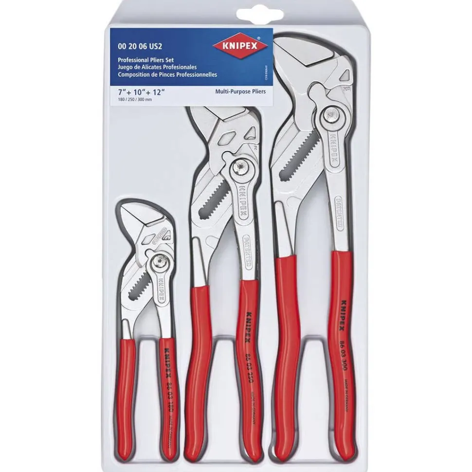 Knipex 3 PC. Professional Chrome Pliers Wrench Set (7", 10" & 12") 00 20 06 US2