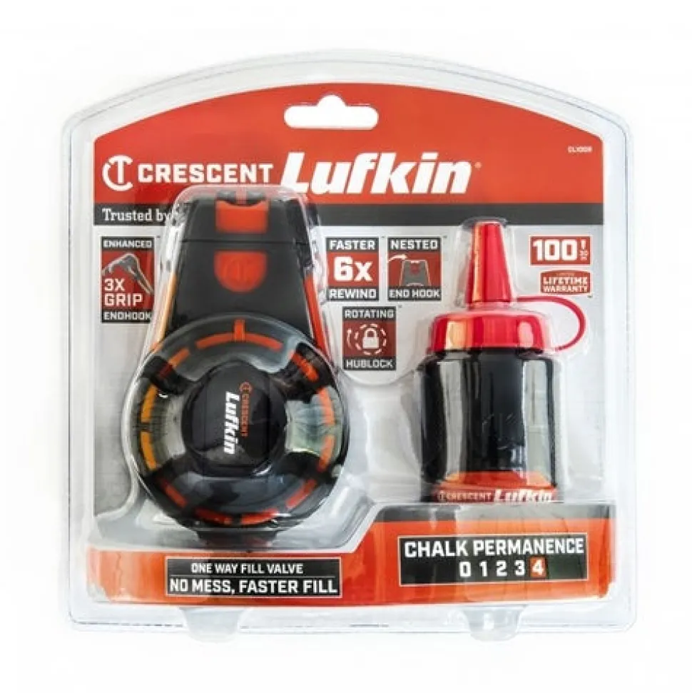 Lufkin 100' Contractor Chalk & Reel with Red Chalk CL100R