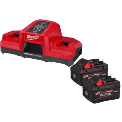 M18 Dual Bay Super Charger Starter Kit, Volts 18 Battery Type Lithium-ion, 2 PACK Batteries