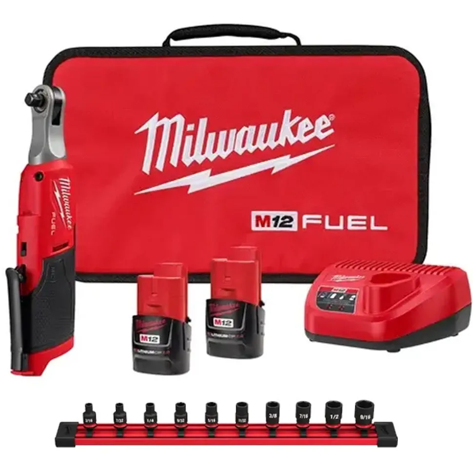 M12 FUEL 1/4" High Speed Ratchet Kit w/ 10 Piece Shockwave Impact Duty 1/4" Drive Bundle
