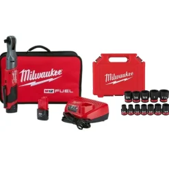 M12 FUEL 1/2" Ratchet (2.0Ah) Kit w/ 2 Piece Shockwave Impact Duty 1/2" Drive Bundle