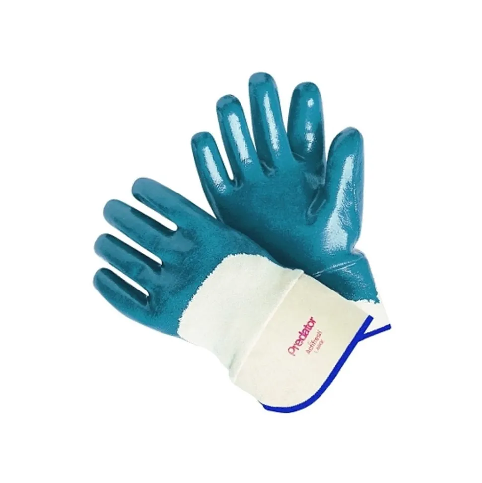 MCR Safety Predator Nitrile Coated Gloves, Large, Blue, Smooth, Palm/Knuckle, Canvas Cuff 127-9760