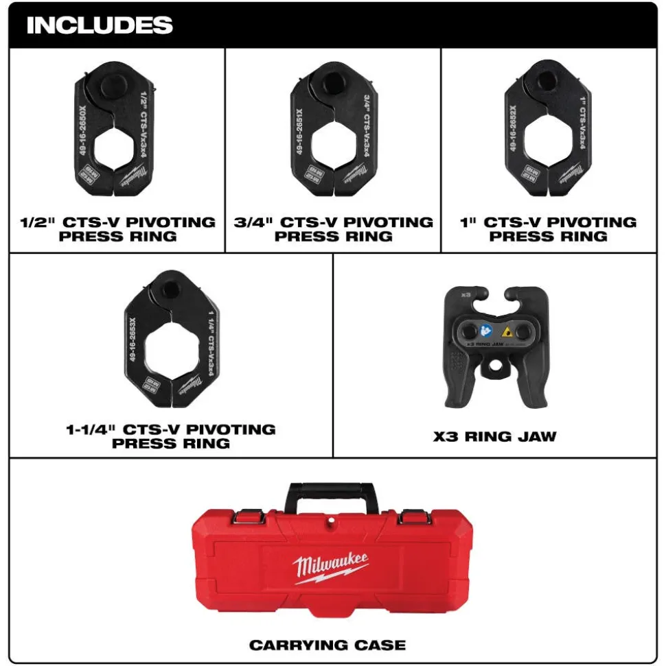 Milwaukee 1/2" - 1-1/4" CTS-V Pivoting Press Ring Kit for M12 FORCE LOGIC Press Tool 49-16-2490X