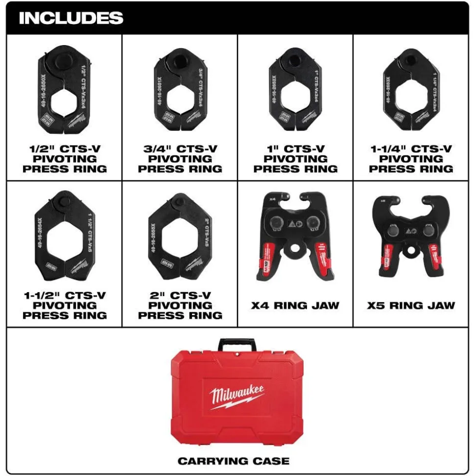 Milwaukee 1/2" - 2" CTS-V Pivoting Press Ring Kit for M18 FORCE LOGIC Press Tools 49-16-2692X