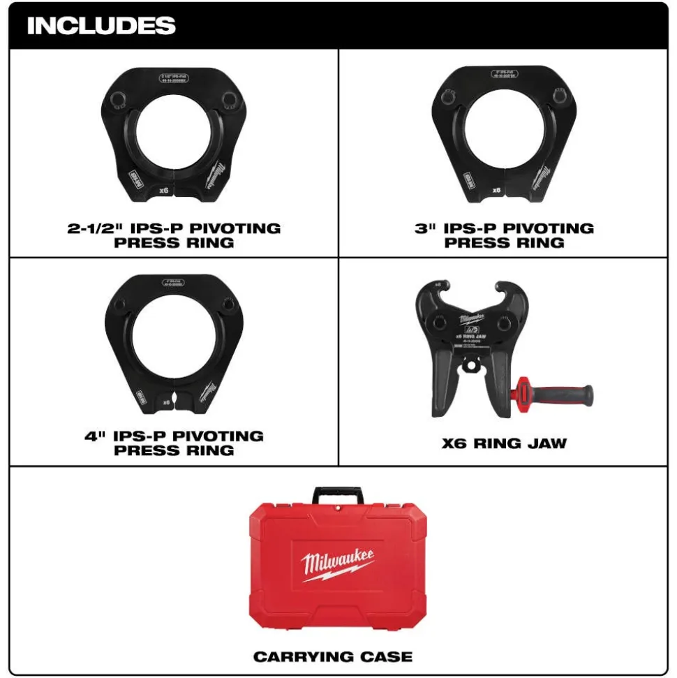 Milwaukee 2-1/2" - 4" IPS-P Black Pipe Pivoting Press Ring Kit for M18 FORCE LOGIC Long Throw Press Tool 49-16-2698X