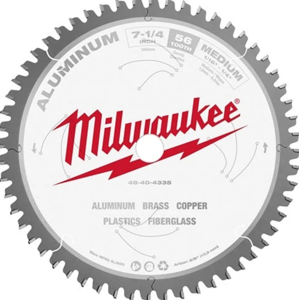 Milwaukee 7-1/4" 56 Tooth 5/8" Arbor Circular Saw Aluminum Cutting Blade 48-40-4335