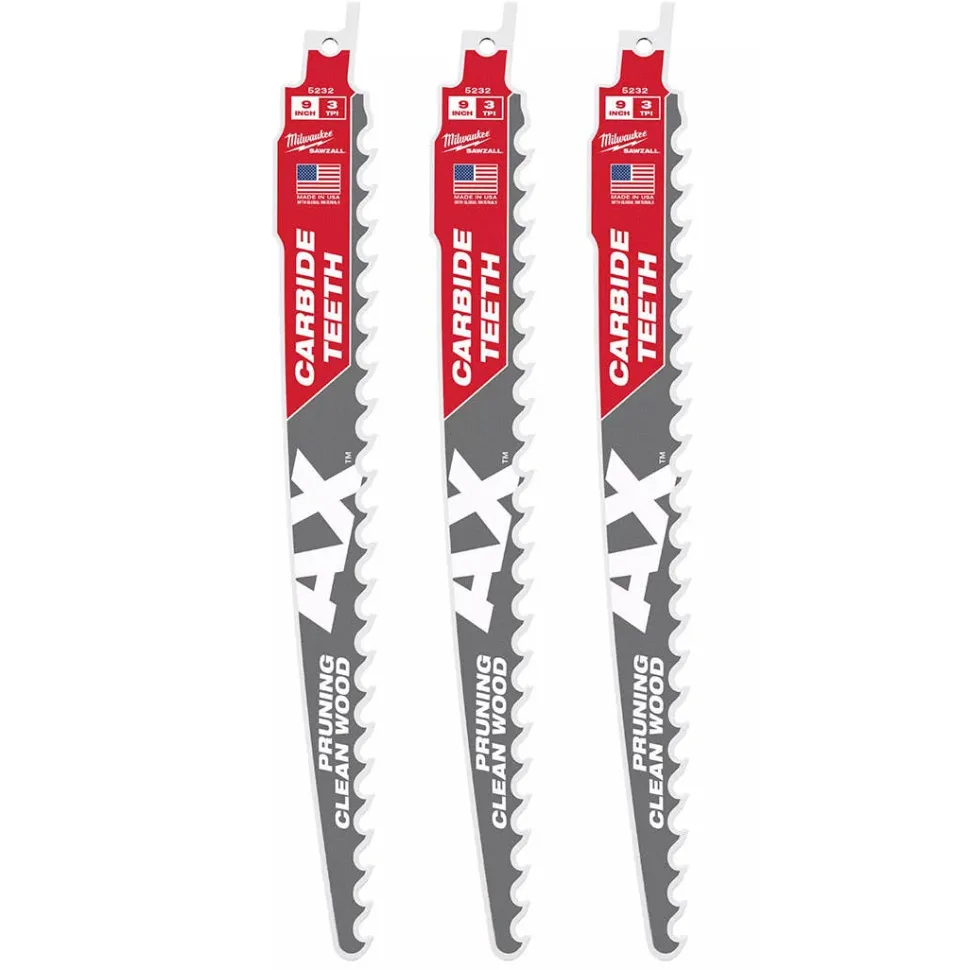 Milwaukee 9" 3 TPI Carbide Axe Pruning SAWZALL Blades (3 Pack) 48-00-5332