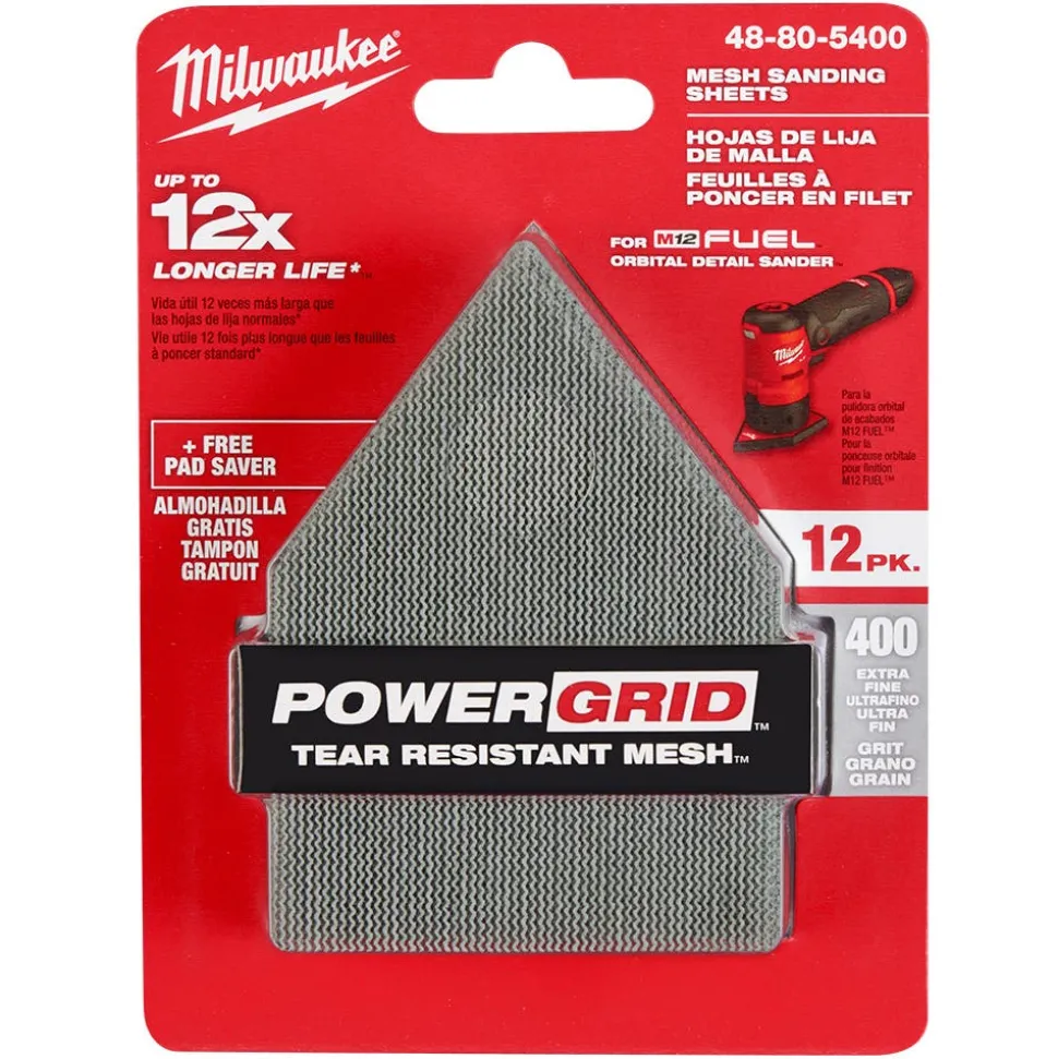 Milwaukee 400 Grit Mesh Sanding Sheet for M12 FUEL Orbital Detail Sander 12pk 48-80-5400