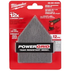 Milwaukee 220 Grit Mesh Sanding Sheet for M12 FUEL Orbital Detail Sander 12pk 48-80-5220