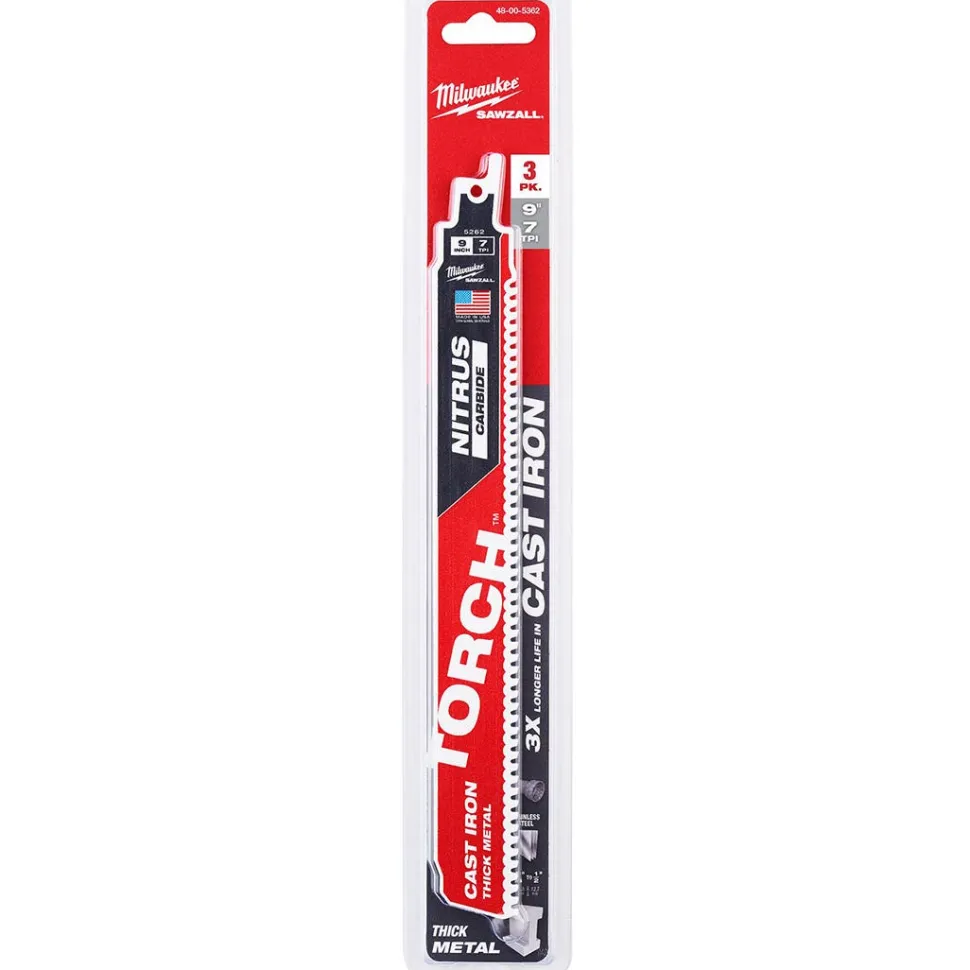 Milwaukee 9" NITRUS Carbide CAST IRON Torch Sawzall Blade (3 Pack) 48-00-5362