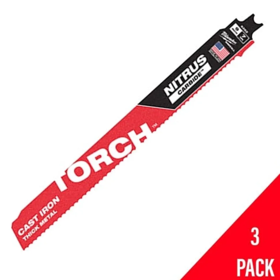Milwaukee 9" NITRUS Carbide CAST IRON Torch Sawzall Blade (3 Pack) 48-00-5362