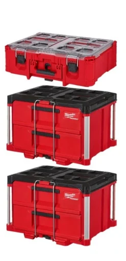 Milwaukee (2) PACKOUT 2-Drawer Tool Boxes & PACKOUT Deep Organizer