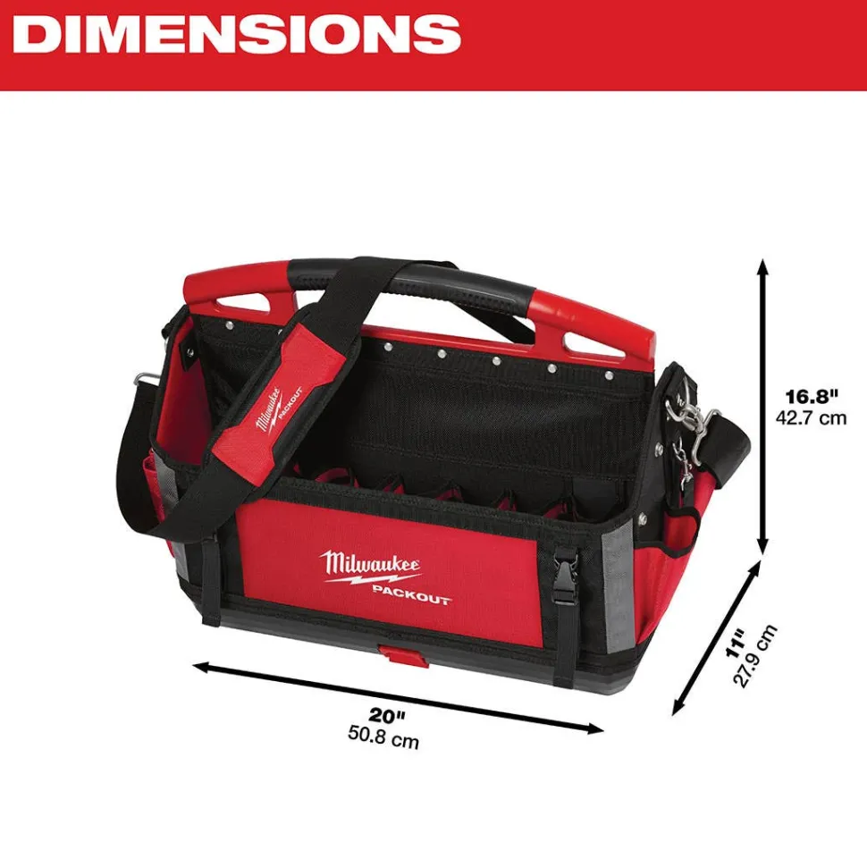 Milwaukee 20" PACKOUT Open Tote Tool Bag 32 Pockets 48-22-8320