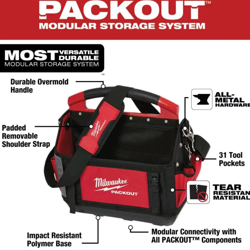 Milwaukee 15" PACKOUT Open Tote Tool Bag 31 Pockets 48-22-8315