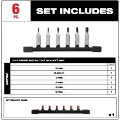 Milwaukee 6 Piece 1/4" Drive Hex Bit Socket Set - Metric 48-22-9541