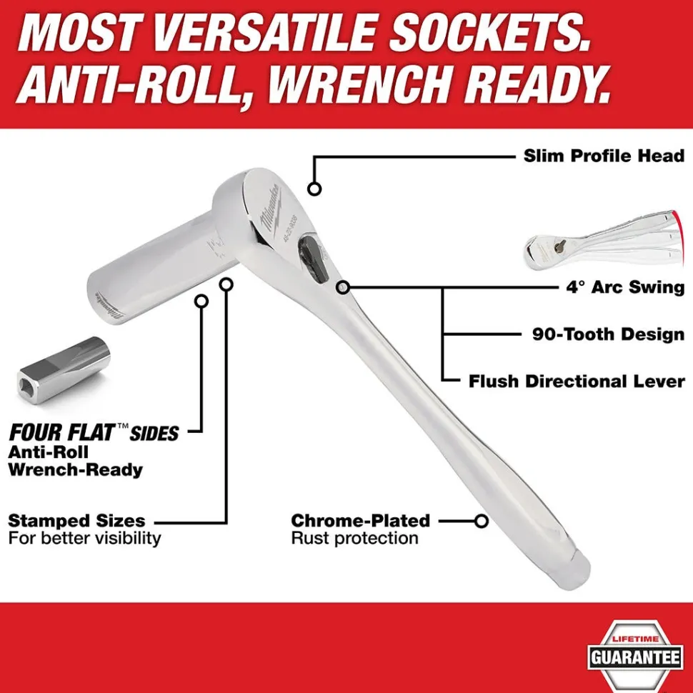 Milwaukee 29 Piece 3/8" Drive Metric & SAE Ratchet and Socket Set w/ FOUR FLAT SIDES 48-22-9088