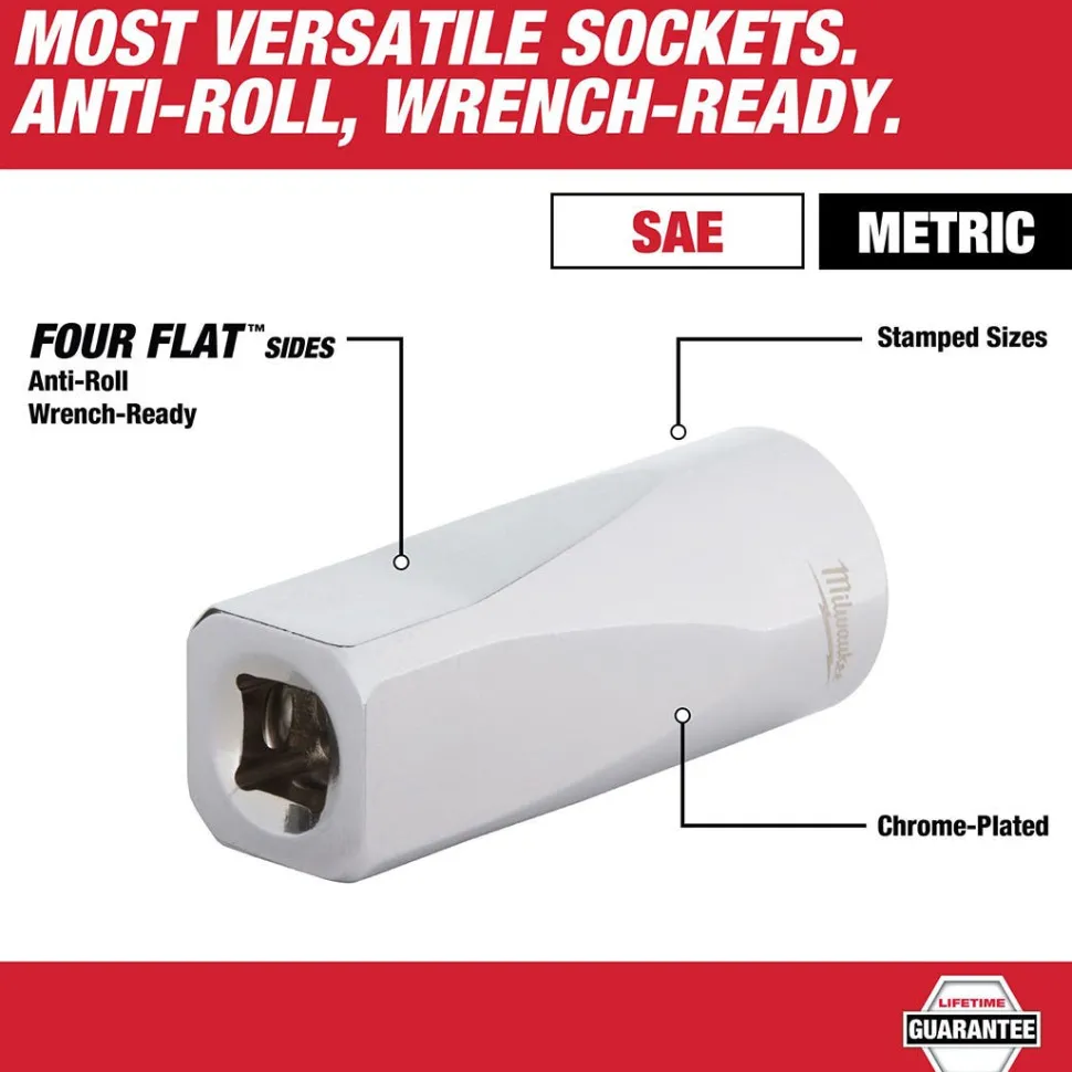 Milwaukee 29 Piece 3/8" Drive Metric & SAE Ratchet and Socket Set w/ FOUR FLAT SIDES 48-22-9088