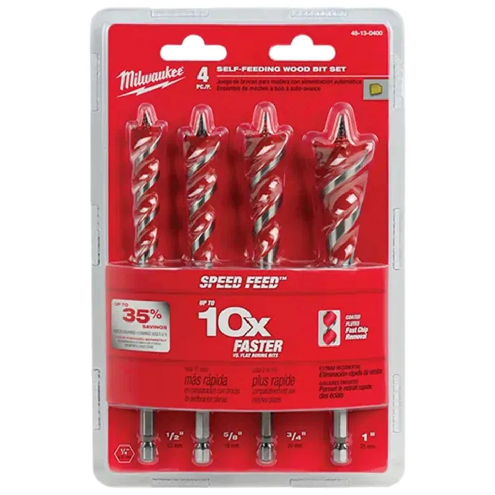 Milwaukee 4 Piece 6-1/2" SPEED FEED Wood Bit Set 48-13-0400