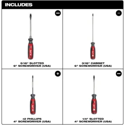 Milwaukee 4 Piece Cushion Grip Screwdriver Set (USA) MT200-4