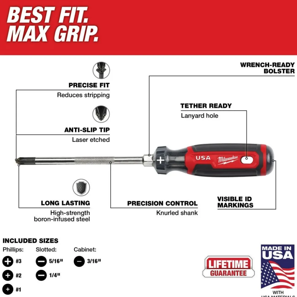 Milwaukee 6 Piece Cushion Grip Screwdriver Set (USA) MT200-6