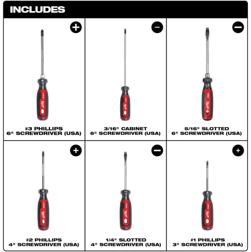 Milwaukee 6 Piece Cushion Grip Screwdriver Set (USA) MT200-6
