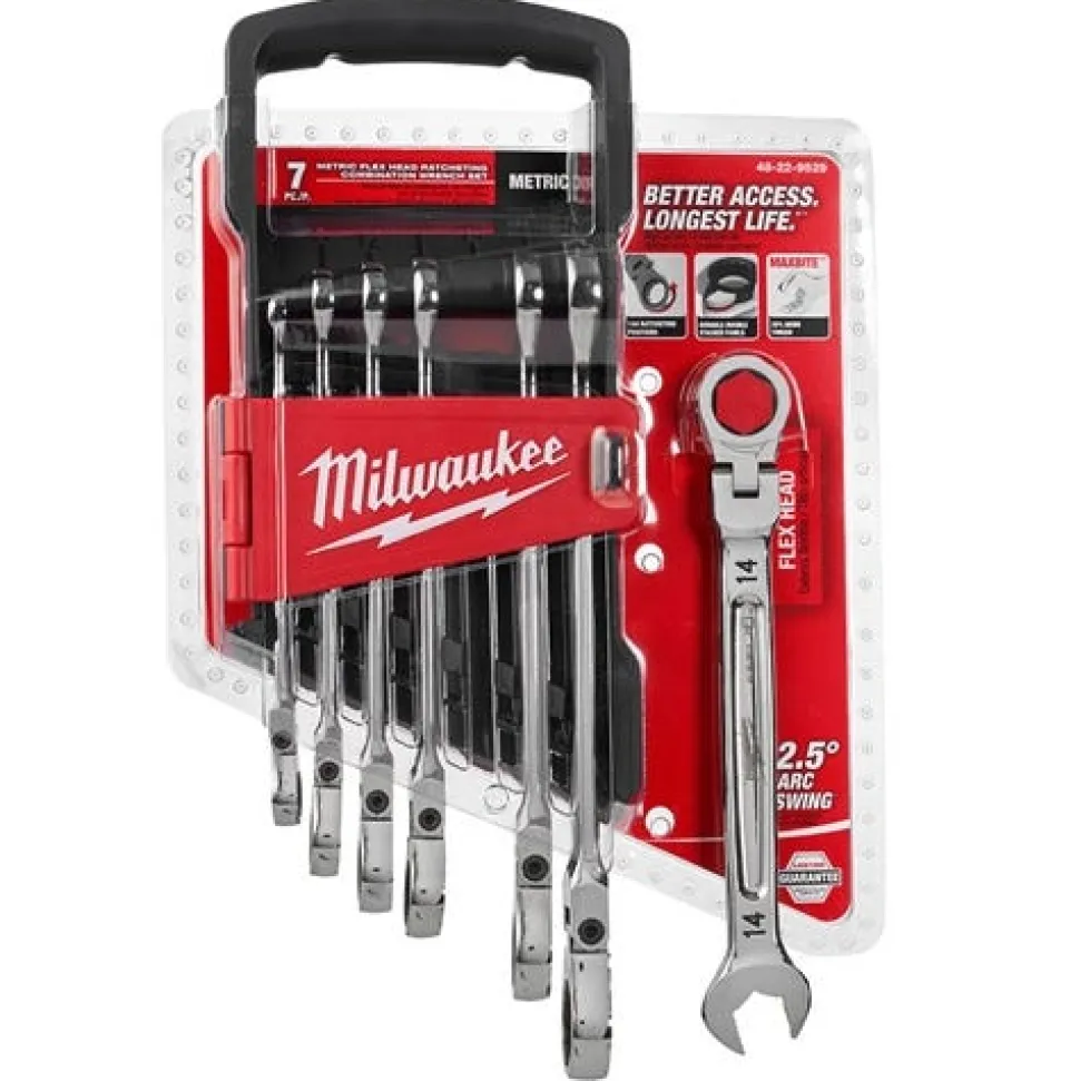 Milwaukee 7 Piece Metric Flex Head Ratcheting Combination Wrench Set 48-22-9529