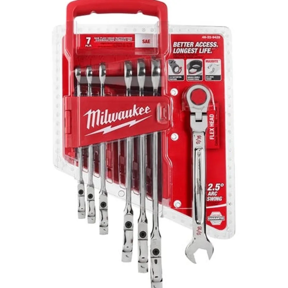 Milwaukee 7 Piece SAE Flex Head Ratcheting Combination Wrench Set 48-22-9429