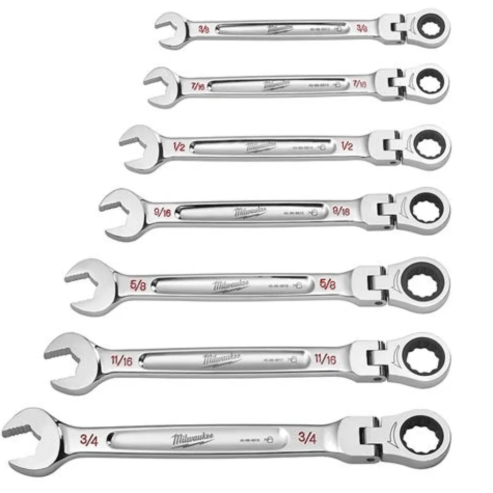 Milwaukee 7 Piece SAE Flex Head Ratcheting Combination Wrench Set 48-22-9429